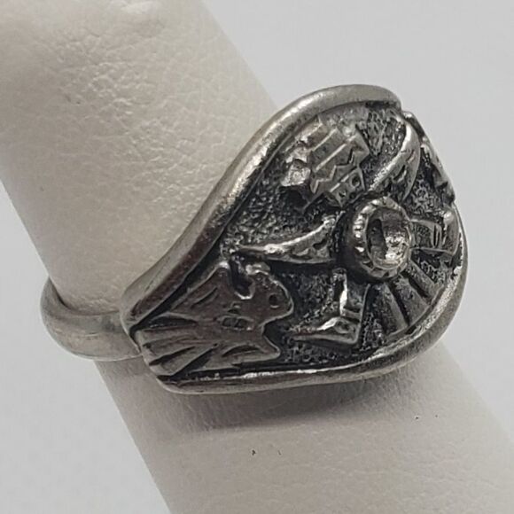 Adjustable Silver Tone Aztec Style Ring - Picture 2 of 5